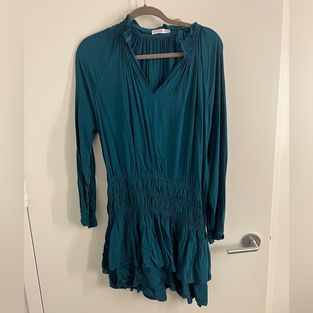 Long Sleeve, with Ruched waist Teal Dress